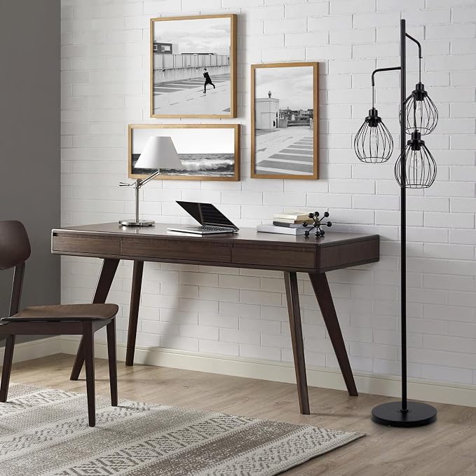 Industrial Floor Lamps for Living Room, 3 Lights Farmhouse Tree Floor Lamp, 70'' Tall Pole Standing Lamp with 3 Elegant Teardrop Cage Shades, Vintage Corner Reading Light for Bedroom Office