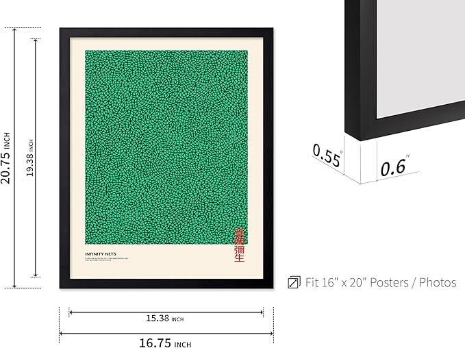 Poster Master Vintage Poster - Retro Pop Art Print - Gift for Artist, Friend - Infinity Nets, Japanese, Green, Modern, Abstract - Wall Decor for Home, Office, 16x20 Black Framed
