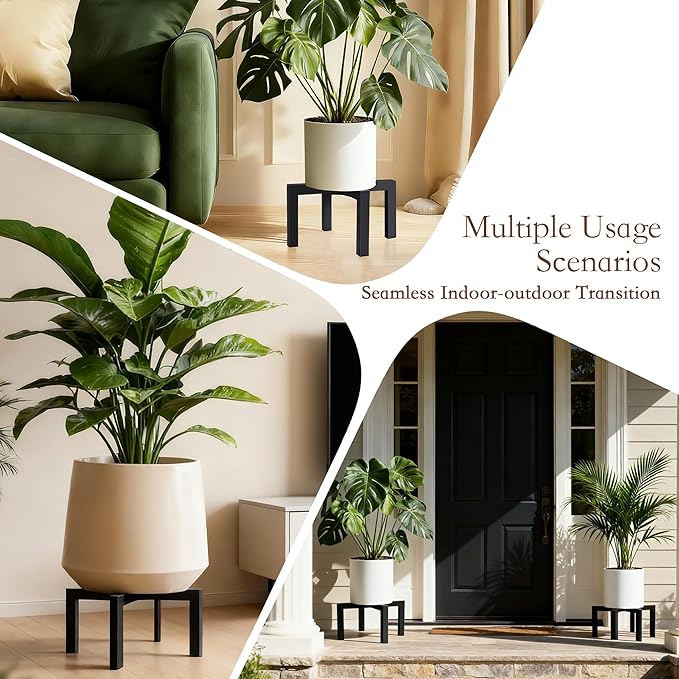 2 Pack 14" Metal Plant Stand Indoor Outdoor, Heavy Duty Plant Stools Indoor, Mid Century Modern Planter Holders, Low Short Plant Pot Stands, Black, Fit 10"-14" Pot (14 INCH)