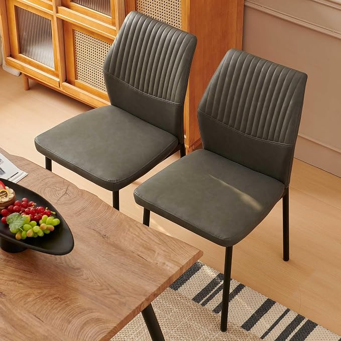 Dining Table Set for 4, Modern Wood Irregular Rectangle Dining Table,Leather Dining Chairs 4,Table and Chairs Set of 4 for Kitchen Dining Room, Dark Grey