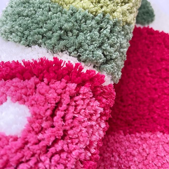 UKELER Cute Cherry Bathroom Rug for Kids Non Slip Absorbent Bath Mat Washable Shaggy Bedroom Decor Plush Bath Rug for Shower 23.6''x19.7''