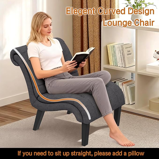 Tufted Upholstered Accent Chair for Living Room Bedroom Lounge Chair Armless Linen Slipper Chair with Wood Legs Gray