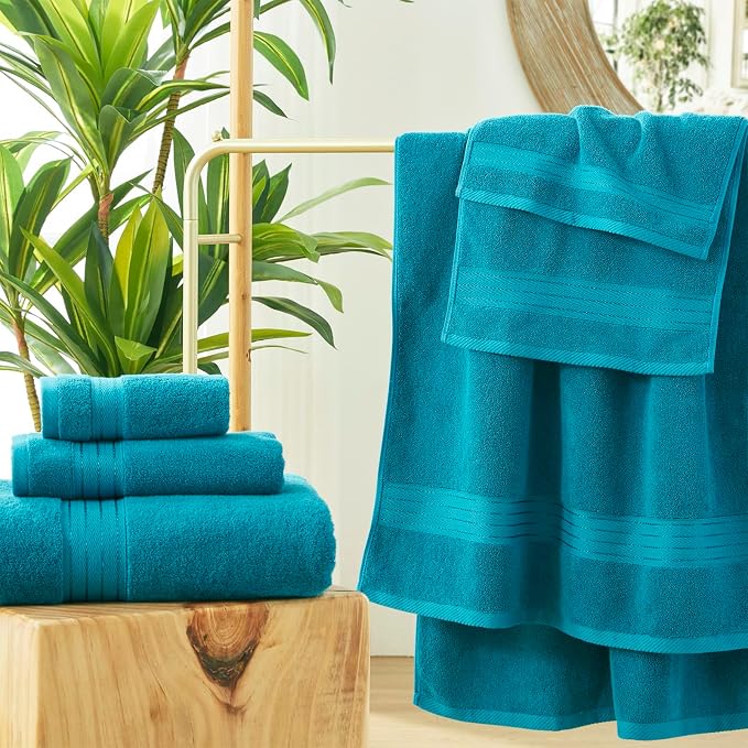 COZYART Crystal Teal/Peacock Blue Bath Towels for Bathroom 2 Pcs, 27x54 Cotton Bath Towel Set Super Soft Highly Absorbent Durable 650 GSM Shower Towels for Daily Use