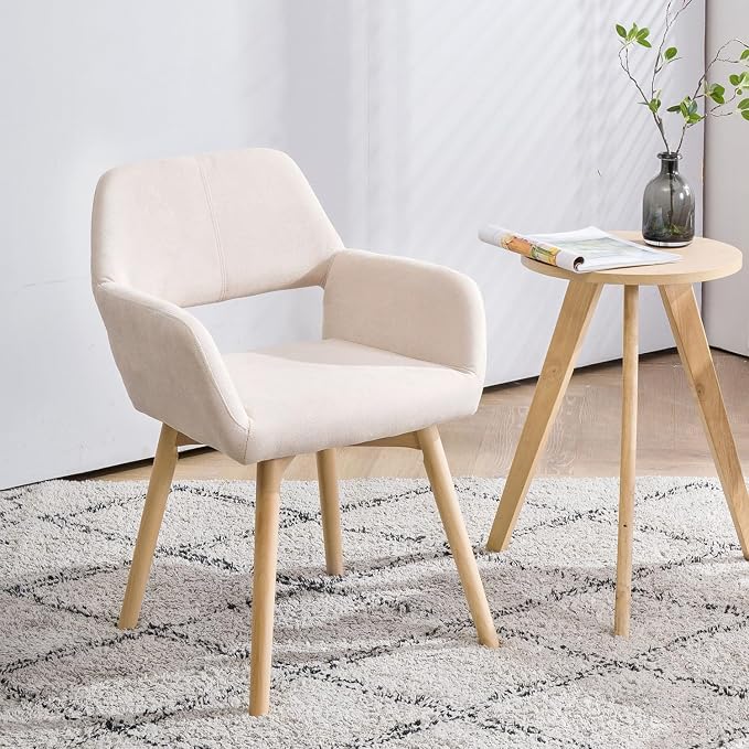 Mid Century Modern Dining Chairs Set of 4 & 2 & 6 Comfy Accent Chair Upholstered Kitchen Dining Living Room Chairs for Bedrooms Waiting Room Home Arm Desk Chair No Wheels (Beige, 4)