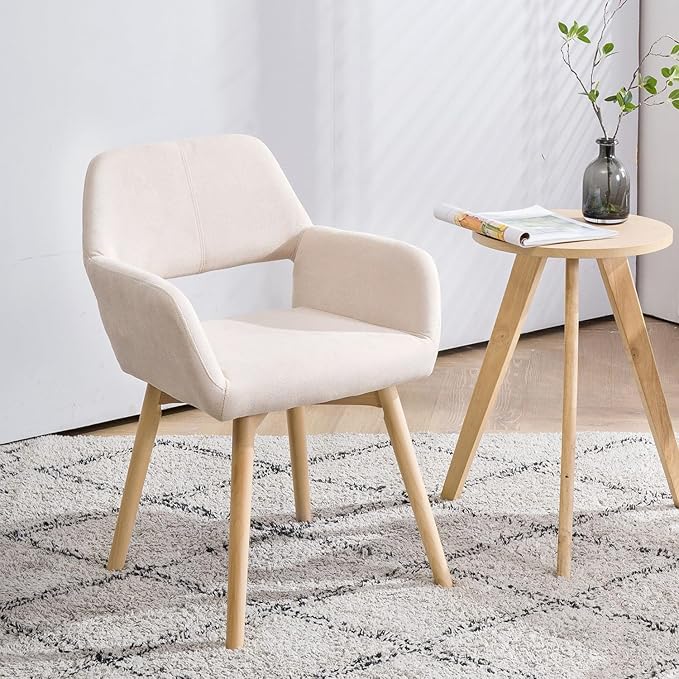Mid Century Modern Dining Chairs Set of 6 & 4 & 2 Comfy Accent Chair Upholstered Kitchen Dining Living Room Chairs for Bedrooms Waiting Room Home Arm Desk Chair No Wheels (Beige, 6)