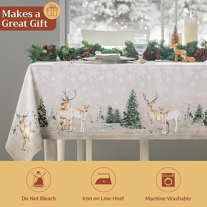 Maison d' Hermine Table Cloth Rectangle Table 100% Cotton 60 x 108 Inches Fall Tablecloth Reusable Everyday Use for Thanksgiving Christmas Decorations Dining Farmhouse Party (Deer in The Woods)