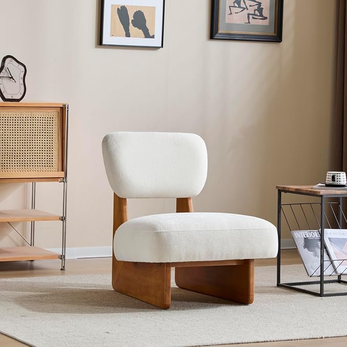 Accent Chairs Set of 2, Mid-Century Modern Chair with Polyester Upholstery, Wood Base With Walnut Finish, Minimalist and Stylish Accent Seating for Living Room, Bedroom, Balcony (Beige+Natural)