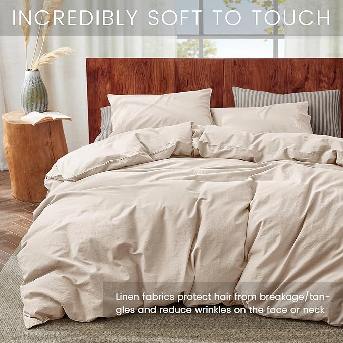 2Pcs Organic Linen Duvet Cover Twin Size, 100% French Linen from Normandy, Soft & Durable Tannish Linen Grey Bedding Set Comforter Cover with 1 Pillowcases, 1 Duvet Cover with Zipper