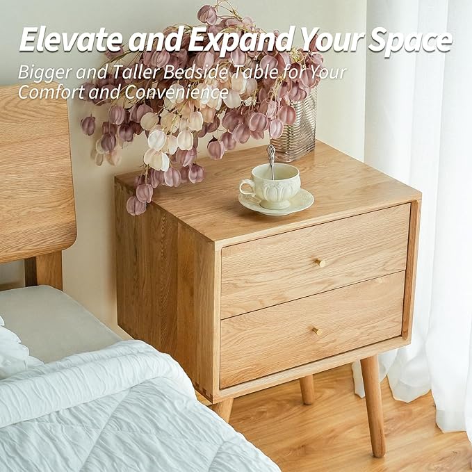 Night Stand, Midcentury Modern Solid Wood Nightstand with Drawer, Side Table with High Stool Leg, 25.98 H x 19.69 W x 15.75 D Inches (Mid-Century Modern)
