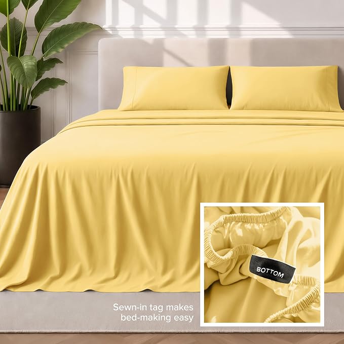 Bare Home Queen Sheet Set - 1800 Ultra-Soft Microfiber Queen Bed Sheets - Double Brushed - Deep Pockets - Easy Fit - 4 Piece Set - Bedding Sheets & Pillowcases (Queen, Lemon Drop)
