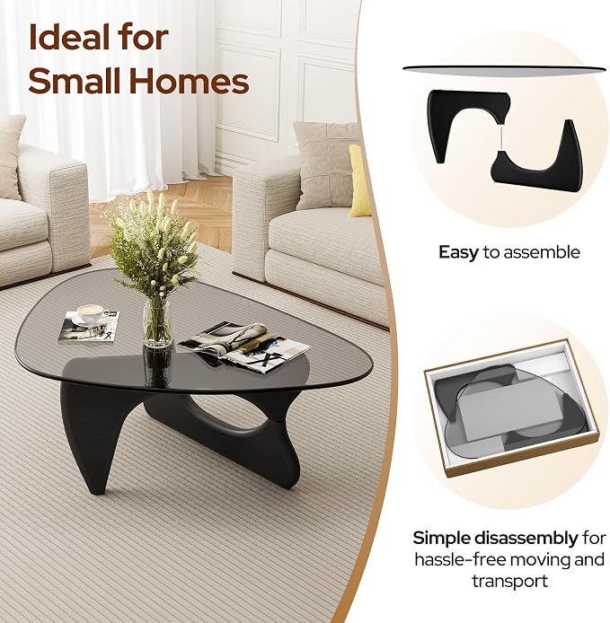 Modern Triangle Glass Coffee Table, Mid Century Coffee Table for Living Room Bedroom Reception Office Tables