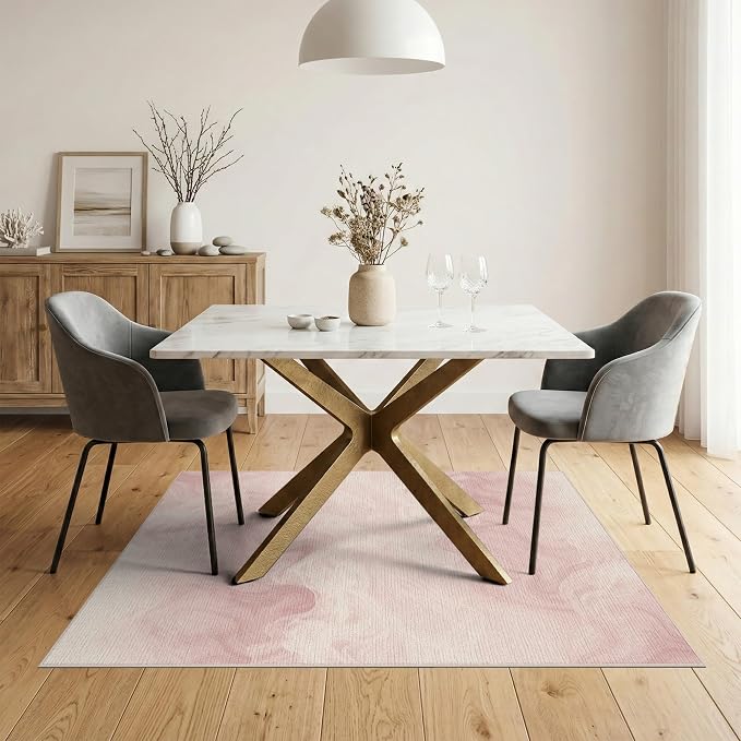 5'x7' Washable Modern Marble Area Rug, Cream Flatwoven Floor Covering for Dining Room, Under Table, Home Office, Non-Slip Chair-Friendly Carpet | Ref:2208260
