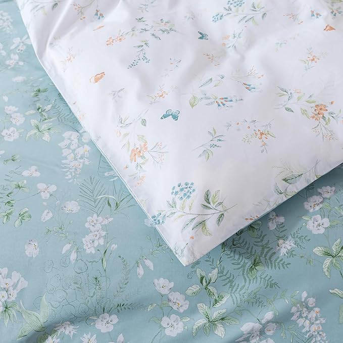 HoneiLife Wildflower Duvet Cover King - 100% Cotton Comforter Cover Sets, Botanical Duvet Cover Sets 3-PC, Floral Bedlinen Set with Zipper Closure & Corner Ties