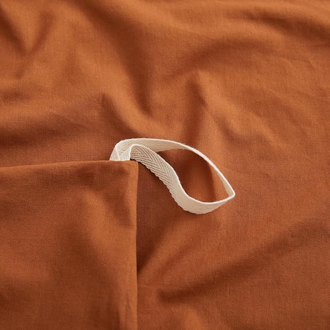 LOVQUE Burnt Orange Cotton Duvet Cover Queen Size, Linen Like Natural Bedding Set with Zipper Closure (No Comforter), 90x90 Inches