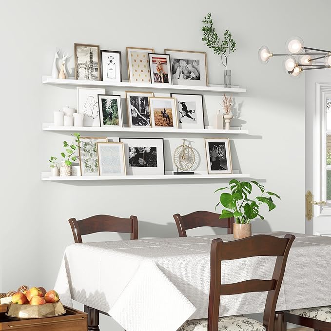 Axeman Picture Ledge Shelf | 55 Inch White Floating Shelves Set of 3 | Rustic Wood Wall Shelves with Lip | 55" White Picture Shelf for Wall with Ledge | Photo Shelves
