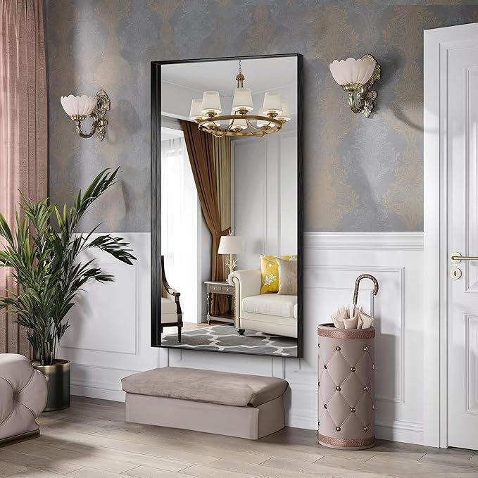 CIRCUMI Black Bathroom Mirror, 30"x60" Rectangular Mirror with Deep Metal Frame, Brushed Finish, Tempered Glass, Large Mirror for Wall, Over 2 Sinks, Installed Vertically/Horizontally, Crystal-Clear
