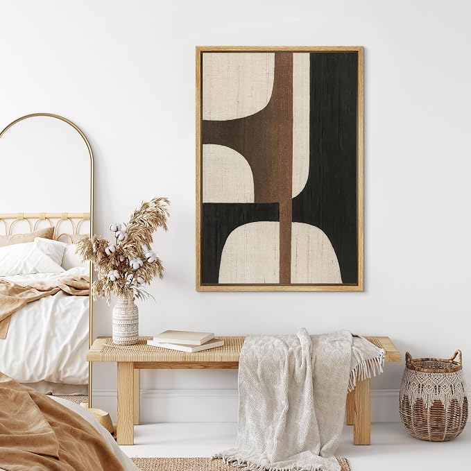 SIGNLEADER Framed Canvas Print Wall Art Bold Neutral Geometry in Black Brown and Ivory Abstract Illustration Modern Art Decorative Zen for Living Room, Bedroom, Office - 24"x36" NATURAL