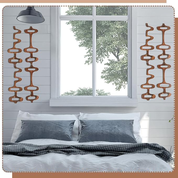 Wenqik 8 Pack Mid Century Modern Wall Decor Wood Midcentury Vintage Retro 3D Large Art Wall Sculpture Elegance Abstract Geometric Panels for Interior Living Room Home Office Bedroom(Brown)