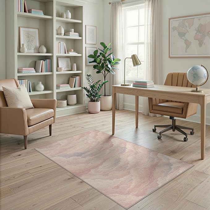 4'x6' Washable Flatwoven Rug, White Aesthetic Swirl Easy Care Throw Carpet for Dorm Room, Small Living Room, Apartment, Stain Resistant Low Profile Floor Covering | Ref:2208256