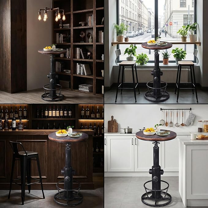 Topower Industrial Bar Table 38.58-48.43" Adjustable Pub Table Kitchen Dining Coffee Bistro Table Silver