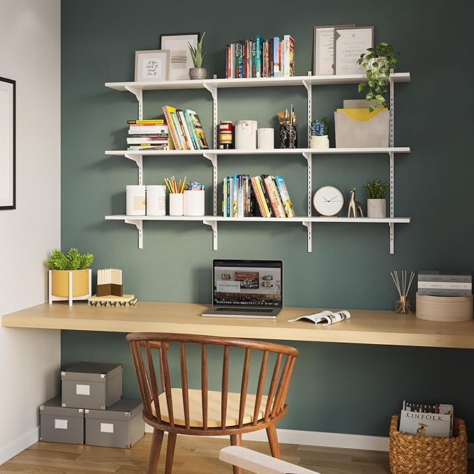 Wallniture Turin 60 inch x 8 in Wall Shelf for Home Storage and Decor, Floating Bookshelf for Living Room, Ladder Shelves with Adjustable Standard Rail Bracket System for Closet, Laundry, Kitchen