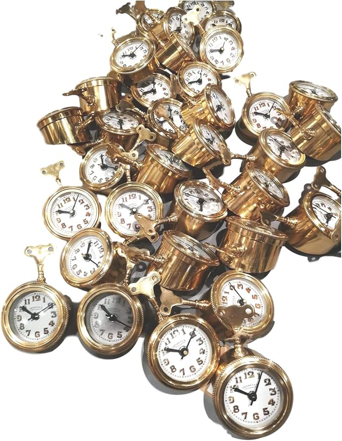 MY SWANKY HOME Retro Brass Pocket Watch Table Clock | Desk Vintage Antique Style Shelf Wind Key Small Gold