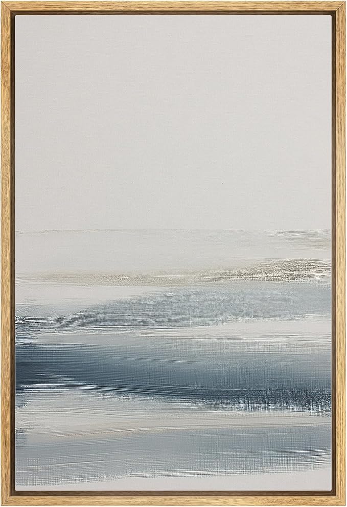 MUDECOR Framed Canvas Print Wall Art Minimalist Neutral Abstract Landscape Soft Blue Beige Illustrations Minimalism Decorative Bohemian Colorful Zen for Living Room, Bedroom, Office - 24"x36" NATURAL