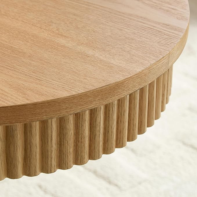 47.24" Oval Coffee Table Modern Handcraft Drum Center Table with Sturdy Pedestal for Living Room Apartment, Oak