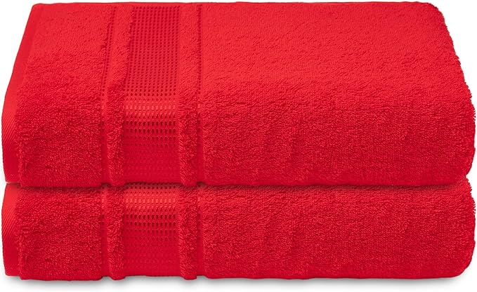Melissa Linen, 2 Piece Bath Towel Set, 100% Turkish Cotton Bath Towels for Bathroom, Absorbent, Quick Dry, Durable and Soft Shower Towel, 28 in x 55 in, Spa and Hotel Quality, Red
