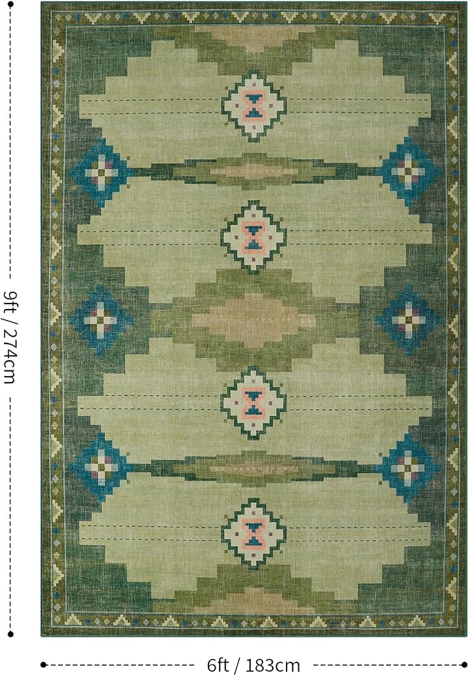 YIHOUSE Mid Century Modern Rugs for Living Room, 6x9 Green Rug No-Slip Southwestern Large Area Rug Washable Rugs for Bedroom, Dining Room