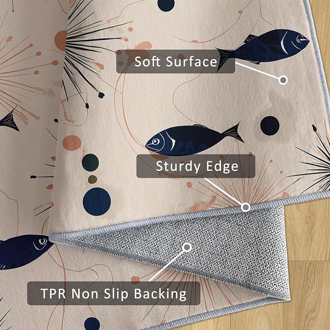 Mid Century Modern Rug Square 8x8 Starburst Atomic Fish Retro Pattern Area Rugs for Living Room, Bedroom, Mid Century Modern Home Decor Accessories Indoor Carpet, Non Slip & Machine Washable