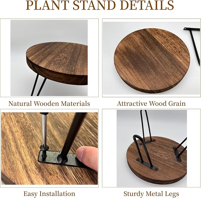 3 Pack Wood Plant Stand Indoor Outdoor, 8'' 10'' 12'' Wooden Planter Stands Fit 5-15 Inch Pot, Plant Stool Flower Pot Stand Gardening Display Pedestals for Decor Living Room Balcony, Office, Patio