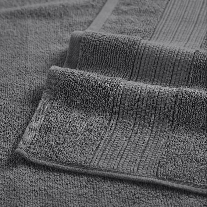 Modern Threads 6-Piece Towel Set – 100% Cotton, Quick Dry, Ultra Absorbent – Includes 2 Bath, 2 Hand, 2 Washcloths (White/Reinhart Charcoal)