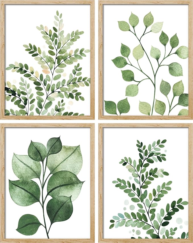 SIGNWIN Poster Bathroom Decor, Wall Art Room Decor Multicolor for Living Room, Bedroom, Office Green Pastel Forest Fern Leaf Collage Nature Garden Illustrations Plant Art Botanical - 12"x16"x4