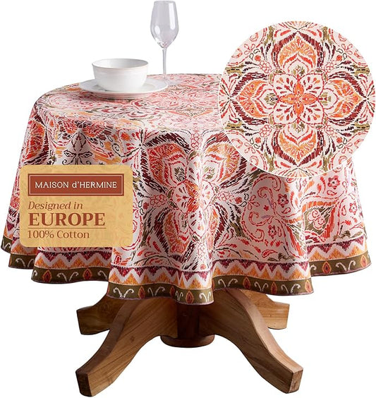 Maison d' Hermine Table Cloth Round Table 100% Cotton 63 Inches Fall Tablecloth Reusable Everyday Use for Thanksgiving Christmas Decorations Dining Farmhouse Party (Damask)