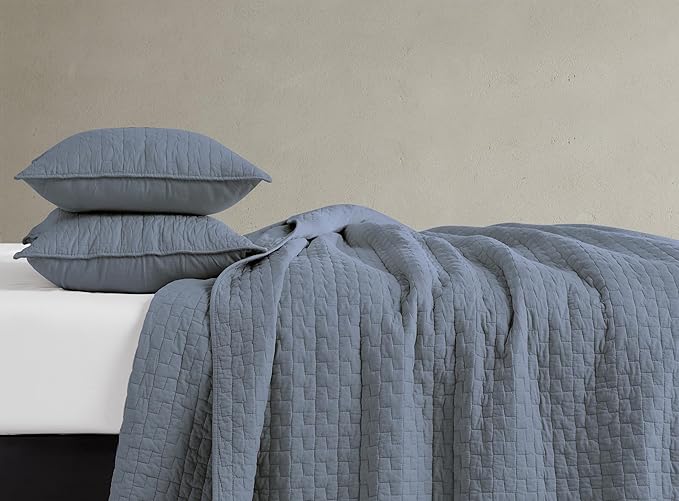 palassio Blue Grey 100% Cotton Quilt California Cal King Size Bedding Sets with 2 Pillow Shams, Oversized Lightweight Bedspread Shabby Chic Coverlet, Soft Bed Cover for All Season, 3 Pieces
