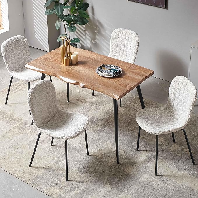 NORDICANA 5-Piece Dining Table Set, Modern Rectangular Dining Table and Chairs Set for Kitchen, Dining Room, Dinette, Breakfast Nook w/ 4 Chairs - Boucle White