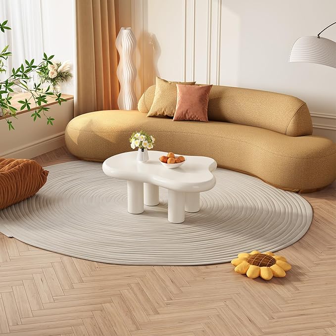 35.82" White Cloud Coffee Table, Modern Round Edge Coffee Table with 4 Sturdy Support Legs and 2.67" Thick Tabletop,Easy Match for Living Room, Bedroom, Balcony, Patio
