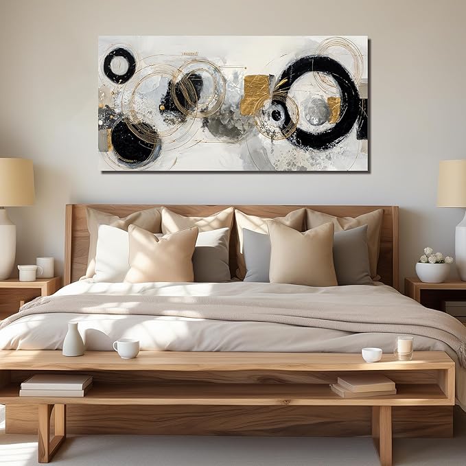 Black White and Gold Prints Wall Decor for Bedroom Abstract Poster Wall Art for Office Large Wall Art for Living Room Size 29 x 58 Inch