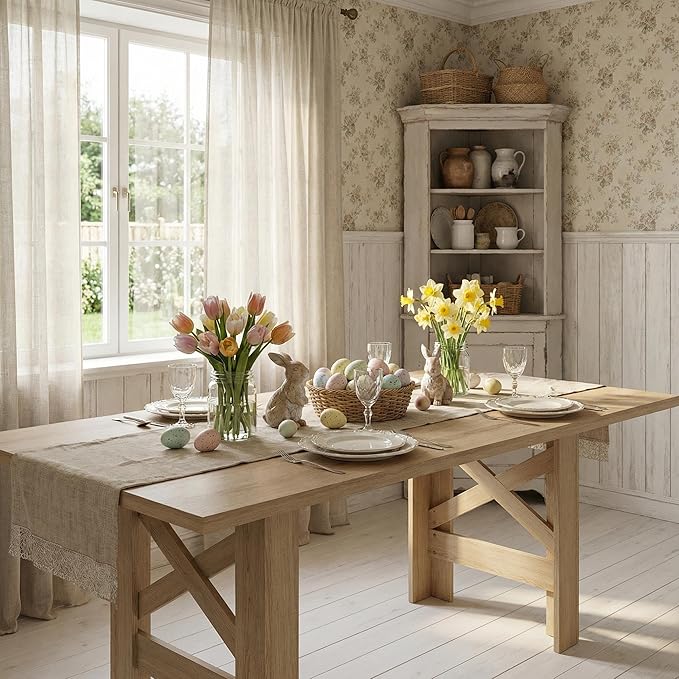 GarveeHome Dining Table for 6-8, 71" Long Large Wooden Farmhouse Kitchen Table with Thick Sturdy Frame, Rectangular Dining Room Dinner Table with Stable Triangular Legs for Kitchen,Office, Natural