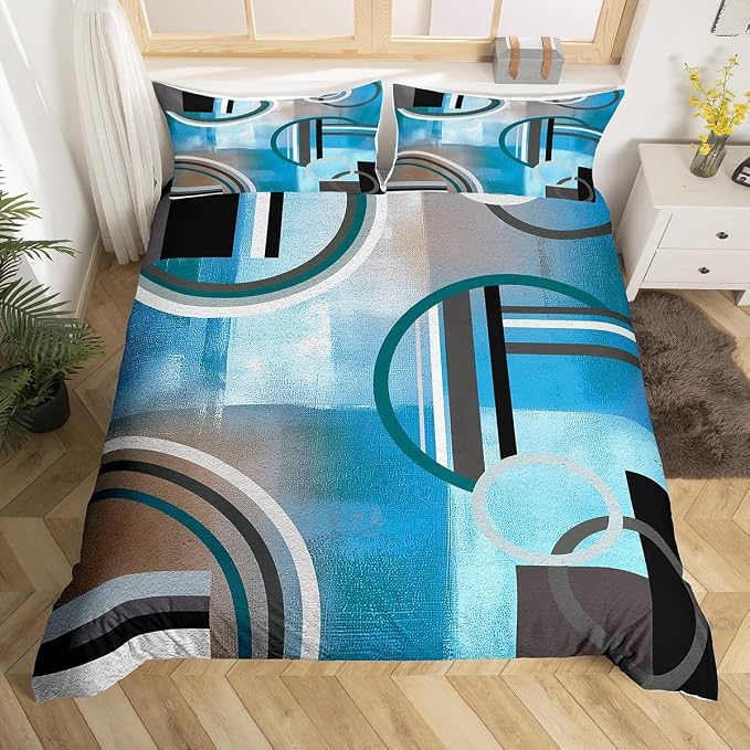Erosebridal Oil Painting Duvet Cover King,Geometric Comforter Cover,Ombre Watercolor Bedding,Navy Blue Black Grey Bedding Set,Modern Abstract Tie Dye 3Pcs Quilt Cover Bedroom Decor Zipper& Ties