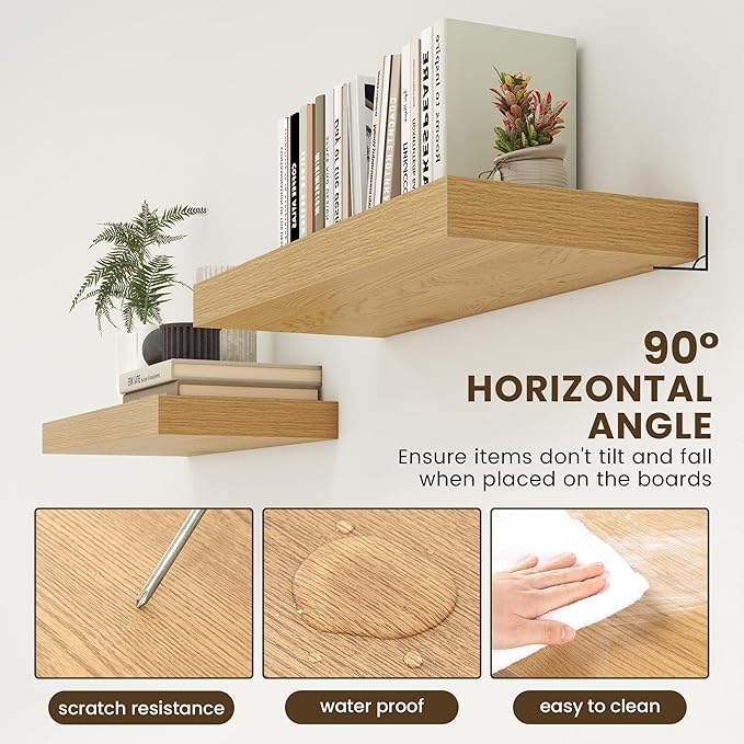 30 Inch Floating Shelves | 12 Inch Deep Oak Floating Shelves | 30" W x 12" D Rustic Wood Shelves for Wall | Deep Oak Shelves for Living Room Bathroom Laundry Room Kitchen