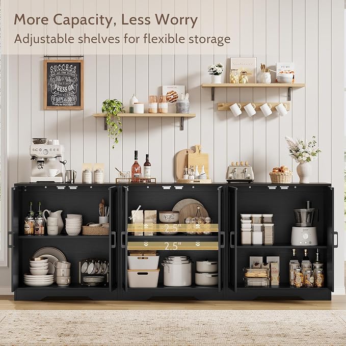 Sideboard Buffet Cabinet, Modern Farmhouse Kitchen Storage Cabinet, 94.5" Modular Accent Cabinet Coffee Station Bar Media Console Table Credenza for Kitchen Dining Room, Living Room Entryway Hallway