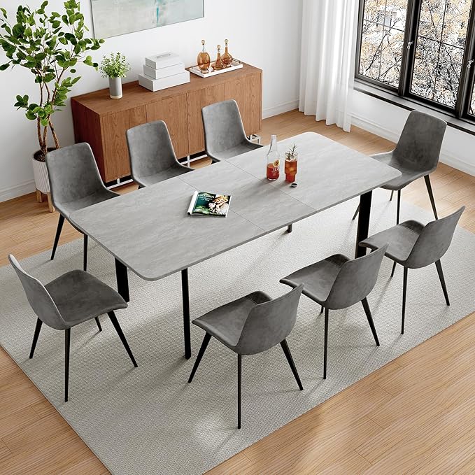 63"- 78.7" Extendable Dining Table Set for 8, Modern Kitchen Table with Dining Chairs for 6-8 Person, Thickened Expandable MDF Wooden Table with Metal Legs for Dining Room, Kitchen