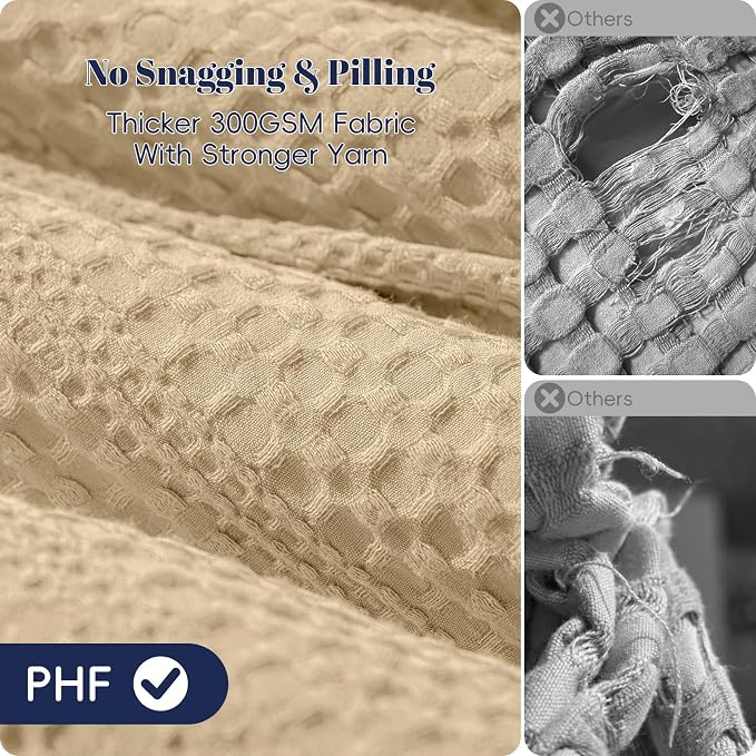 PHF Soft Waffle Comforter Set Queen Size- Comfy Breathable Waffle Weave Comforter with 2 Pillow Shams, 3 Pieces Less Snagging Lightweight Textured Bedding Set for All Season, Light Khaki