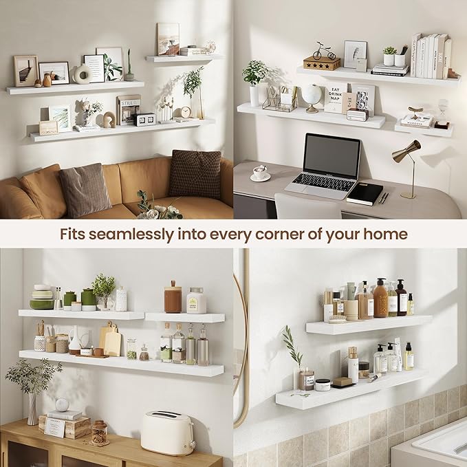 48 Inch Floating Shelves for Wall 1 Pack, 48" Wall Shelves for Books, Storage, Decor, Wall Mounted Floating Shelf with Invisible Brackets for Kitchen, Living Room, White