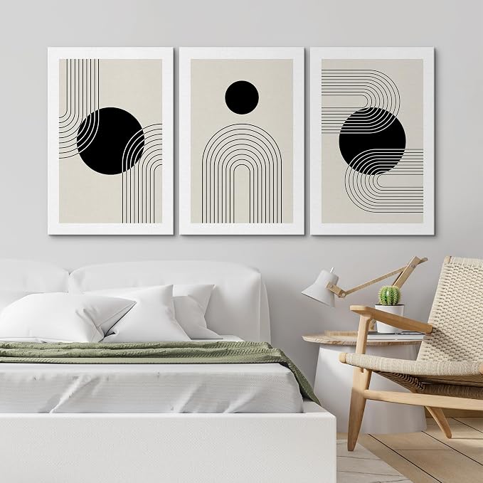 wall26 Canvas Wall Art Print Set Boho Black Dots with Swirling Line Art Abstract Patterns Digital Art Modern Art Bohemian Chic Relax/Calm for Living Room, Bedroom, Office - 24"x36" x 3
