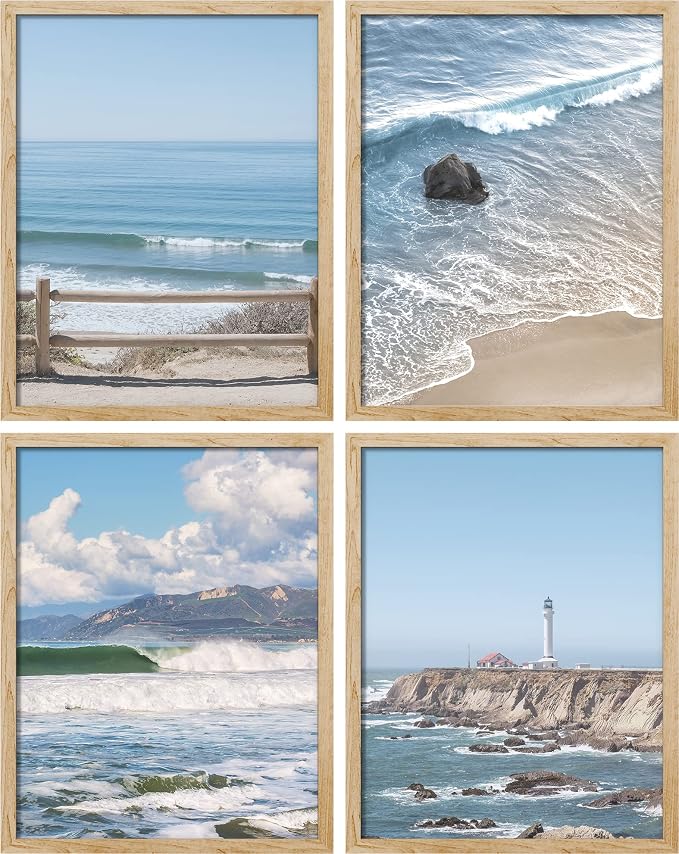 SIGNWIN Poster Bathroom Decor 11"x14"x 4, Wall Art Room Decor Multicolor for Living Room, Bedroom, Office White Aerial View Blue Ocean Wave Beach Shore Nature Wilderness Realism Decorative Landscape