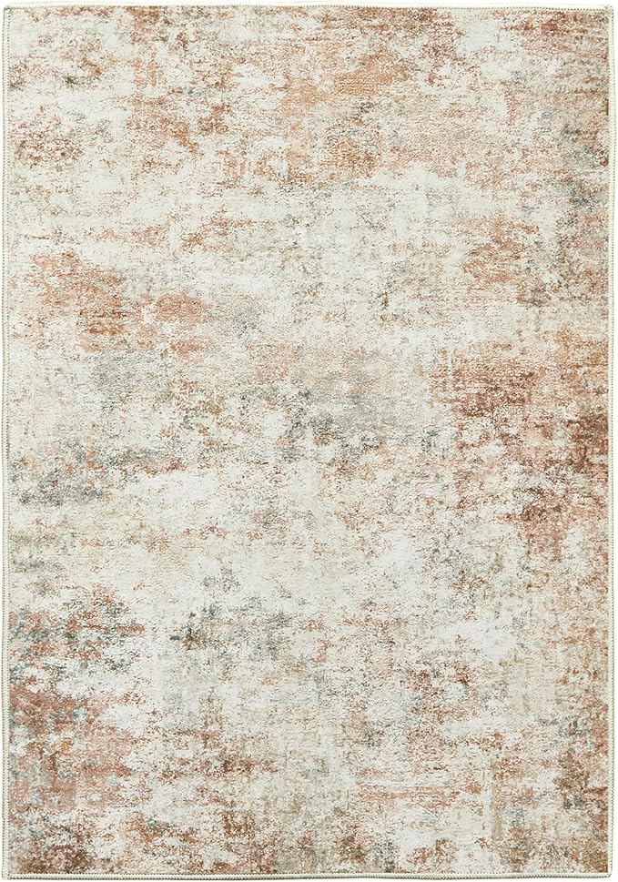 WITSHOCK 8ft Round Area Rug for Living Room: 8x8 Washable Neutral Modern Abstract Soft Thin Rug Indoor Floor No Slip Rug Carpet for Bedroom Under Dining Table Home Office Decor (Rust Color)