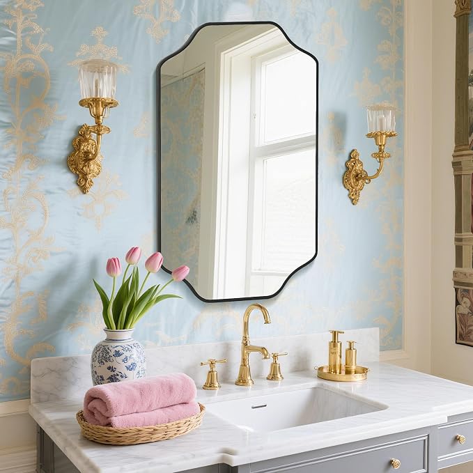 Black Bathroom Mirror Over Sink 24x36 Inch, Wall Mounted Modern Rectangle Vanity Mirrors with Tempered Glass for Bedroom Living Room or Entryway, Vertical/Horizontal Hanging